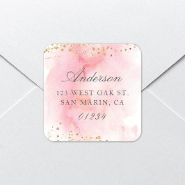 Sticker Carré Elegant Pretty Rose Aquarelle Adresse de retour