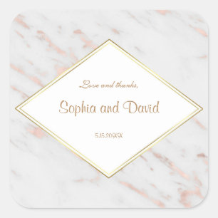 Sticker Carré Elégant Rose Diamond or Marble Mariage