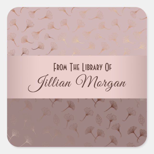 Sticker Carré Élégant Rose Gold Main tiré floral plaque (Devant)