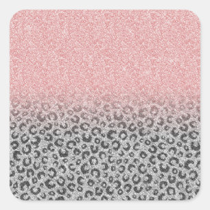 Sticker Carré Élégant Rose Gold & Silver Parties scintillant E