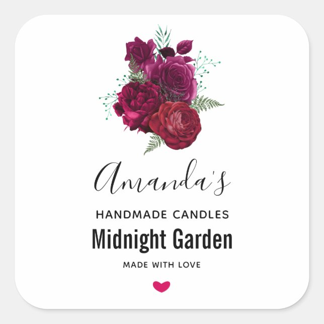 Sticker Carré Élégant Rose Magenta bouquet floral bouquet bougie (Devant)