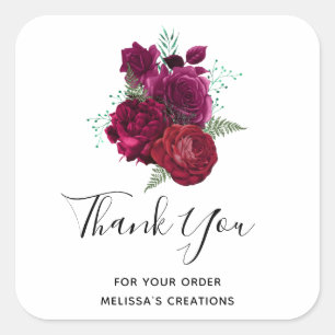 Sticker Carré Élégant Rose Magenta Merci de bouquet floral