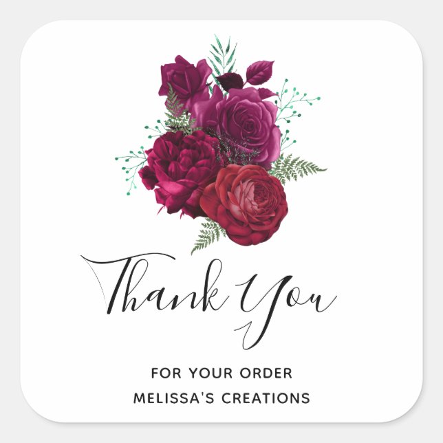 Sticker Carré Élégant Rose Magenta Merci de bouquet floral (Devant)