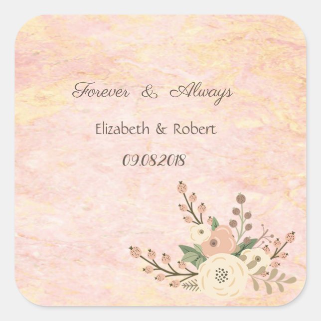 Sticker Carré Élégant Rose marbre  Mariage floral (Devant)