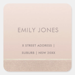 STICKER CARRÉ ÉLÉGANT ROSE MINIMAL OR SHIMMER ADRESSE