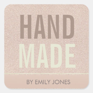 STICKER CARRÉ ÉLÉGANT ROSE MINIMAL OR SHIMMER MAINS