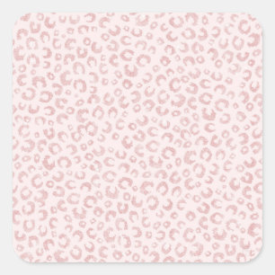 Sticker Carré Élégant Rose Parties scintillant d'or Leopard Moti