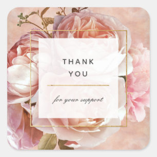 Sticker Carré Élégant rose rose rose et Merci de pivoine moderne