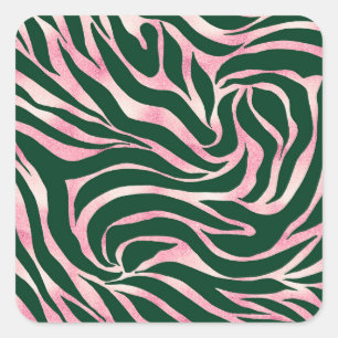 Sticker Carré Elégant Rose vert Parties scintillant or Zebra