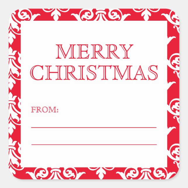 Sticker Carré Élégant rouge Damas Joyeux cadeau de Noël (Devant)