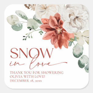 Sticker Carré Élégant Rouge Neige dans l'Amour Mariage d'Hiver 