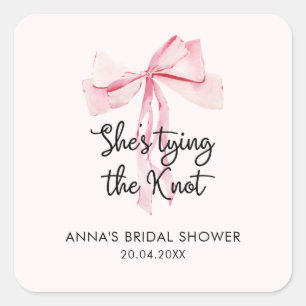 Sticker Carré Élégant Ruban Rose Mariage Shower