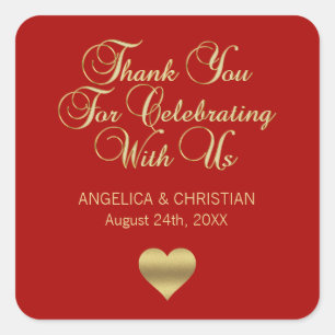Sticker Carré Elégant Ruby Berry Red Gold Merci Mariage