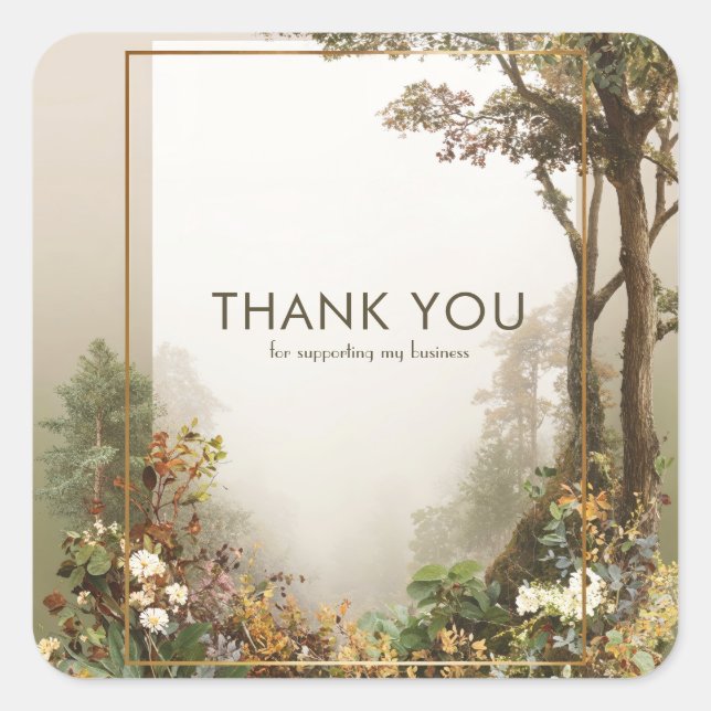Sticker Carré Elegant Rustic Autumn Forest Gold Frame (Devant)