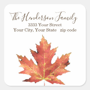 Sticker Carré Élégant Rustic Fall Leaf Adresse de retour Label