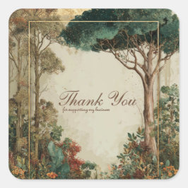 Sticker Carré Elegant Rustic Forest Tree Gold Frame Botanical