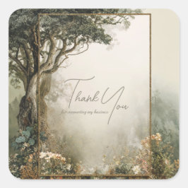 Sticker Carré Elegant Rustic Forest Tree Gold Glitter Frame