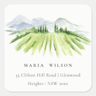 Sticker Carré Elegant Rustic Winery Vineyard Mountain Adresse