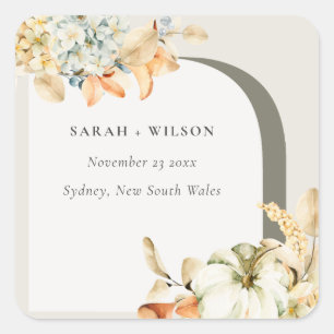 Sticker Carré Elégant Rustique Citrouille d'automne Arch Mariage