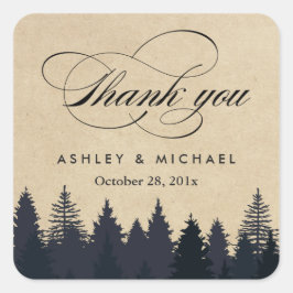 Sticker Carré Elégant Rustique Kraft Pine Trees Merci Favoriser