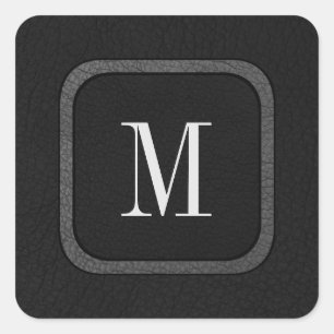 Sticker Carré Élégant Rustique Vintage cuir noir chic Monogram