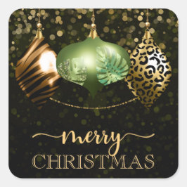 Sticker Carré Élégant Safari Jungle Baubles Joyeux Noël