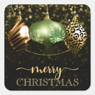 Sticker Carré Élégant Safari Jungle Baubles Joyeux Noël