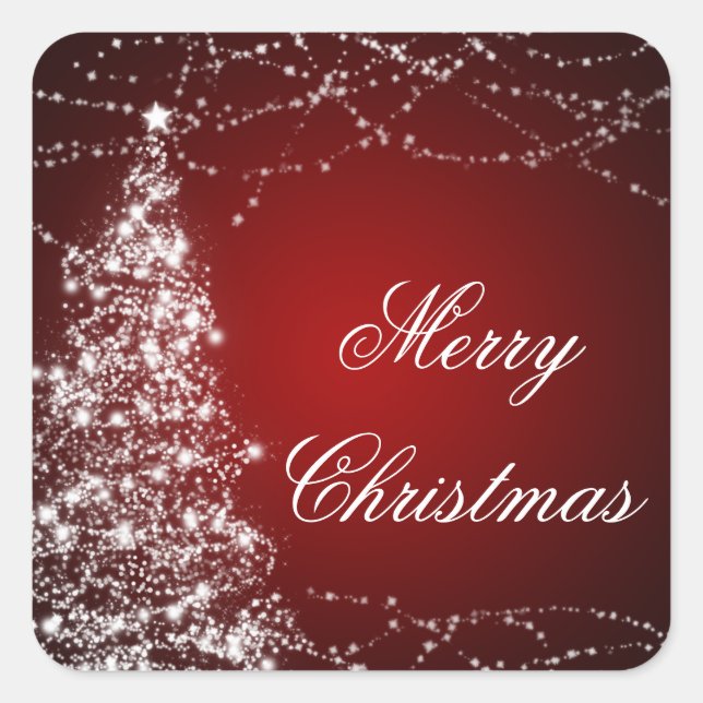 Sticker Carré Élégant sapin de Noël étoile rouge (Devant)