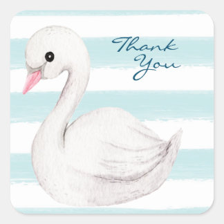 Sticker Carré Élégant Script de cygne blanc Merci bleu