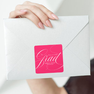 Sticker Carré Élégant Script Grad Hot Pink Graduation