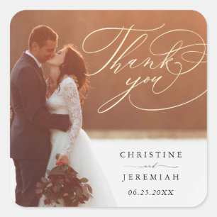 Sticker Carré Élégant Script Mariage Photo Merci Carré Stic