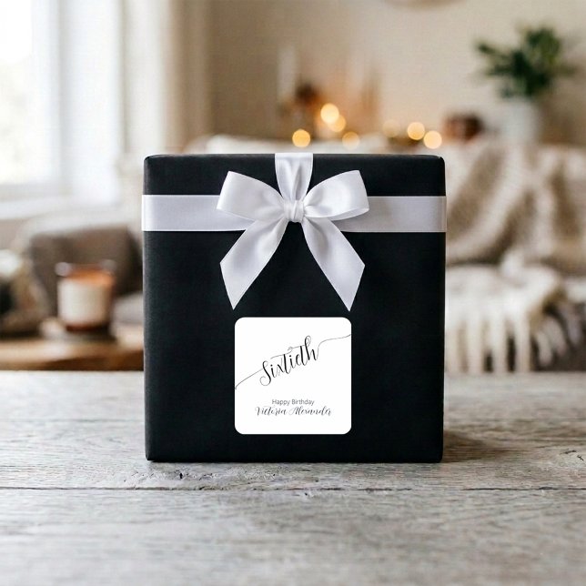 Sticker Carré Elegant Script Sixtieth Birthday Celebration (Elegant Script Sixtieth Birthday Celebration Square Sticker)