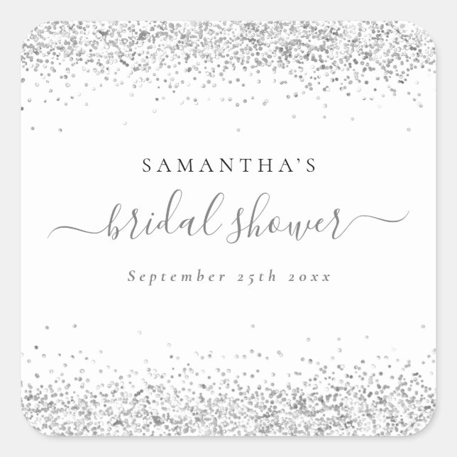 Sticker Carré Elegant Silver Parties scintillant Nom Date Fête d (Devant)