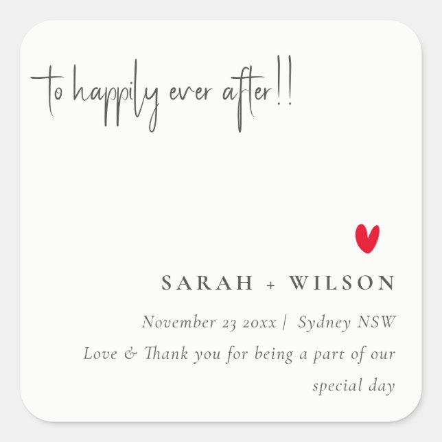 Sticker Carré Élégant Simple Minimal Red Heart Script Mariage (Devant)