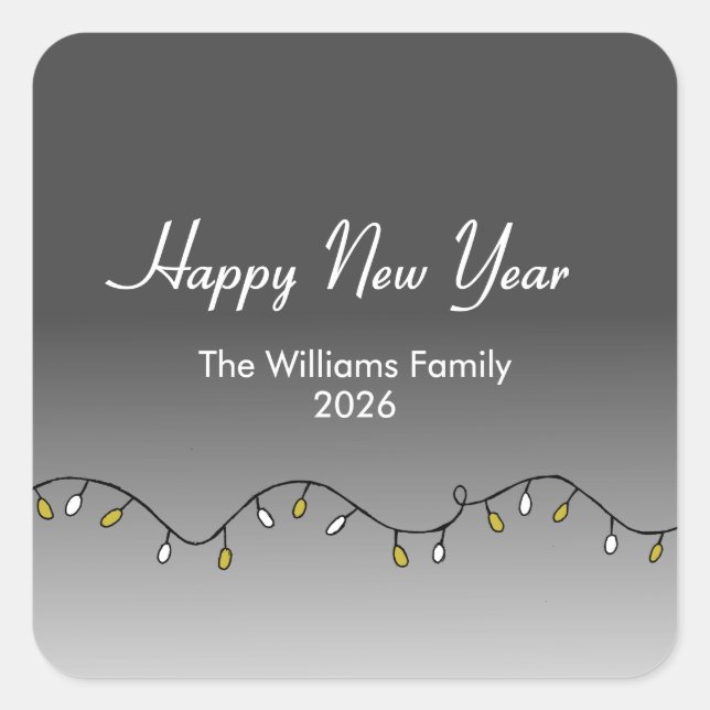 Sticker Carré Elegant String Lights Happy New Year's 2026 (Devant)