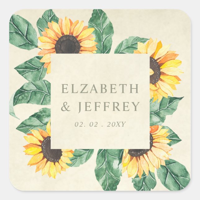 Sticker Carré Elegant Sunflowers Garden Floral Wedding (Devant)