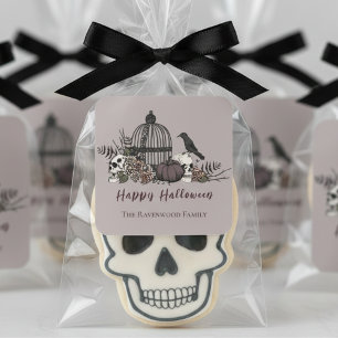 Sticker Carré Elégant Taupe Grey Gothic Happy Halloween