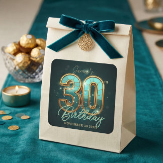 Sticker Carré Elegant Teal and Gold 30th Birthday 3D Luxury