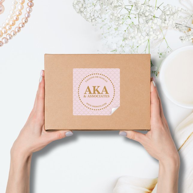 Sticker Carré Élégant treillis or Business Monogramme (Créateur téléchargé)