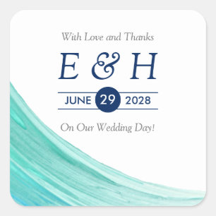 Sticker Carré Elégant Turquoise Tides Plage Mariage Merci