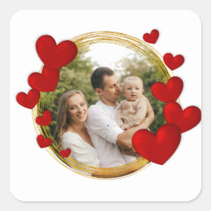Sticker Carré Élégant Valentines, Amour, Anniversaire Coeur Roug