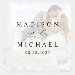 Sticker Carré Élégant Vellum noir & blanc superposition Mariage 