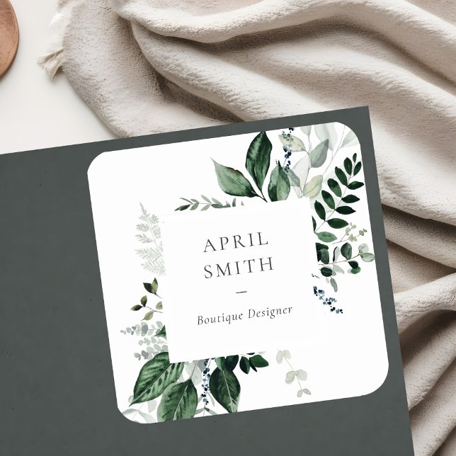 Sticker Carré Élégant vert moderne feuillage Tropical Foliage Fe (Créateur téléchargé)