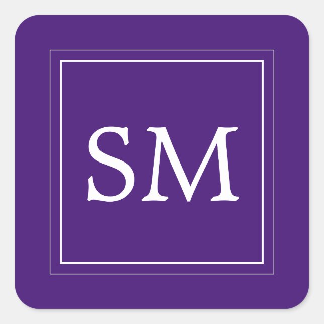 Sticker Carré Élégant violet violet blanc Mariage Monogramme (Devant)