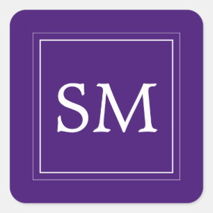 Sticker Carré Élégant violet violet blanc Mariage Monogramme