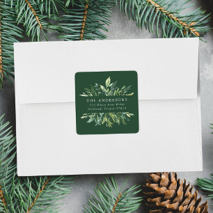 Sticker Carré Elégant Winter Greenery Holiday Adresse de retour