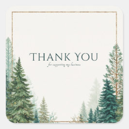 Sticker Carré Elegant Winter Pine Forest Gold Frame Rustic
