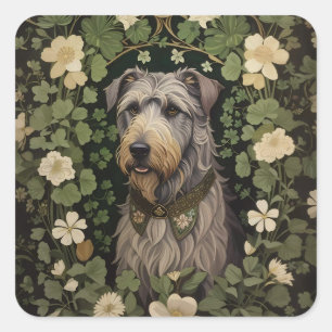 Sticker Carré Elégant Wolfhound Irlandais Avec Shamrocks