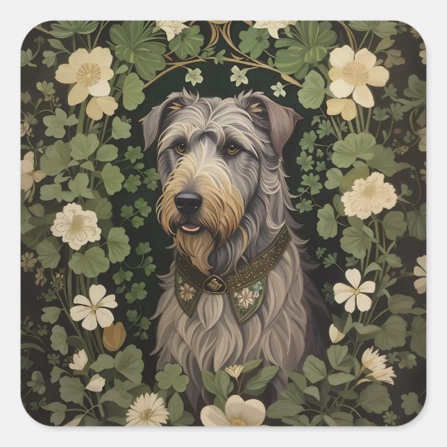 Sticker Carré Elégant Wolfhound Irlandais Avec Shamrocks (Devant)