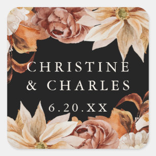 Sticker Carré Elégante aquarelle d'automne Mariage noir